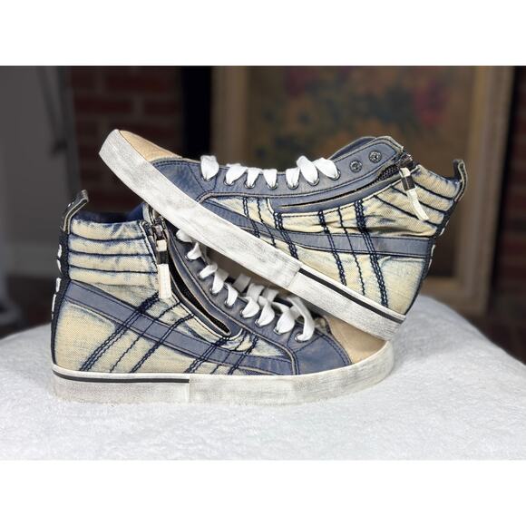 Diesel D-Velows Mid Lace Denim Distressed High Top Sneakers Men’s 9.5 Y2K Grunge main image 12
